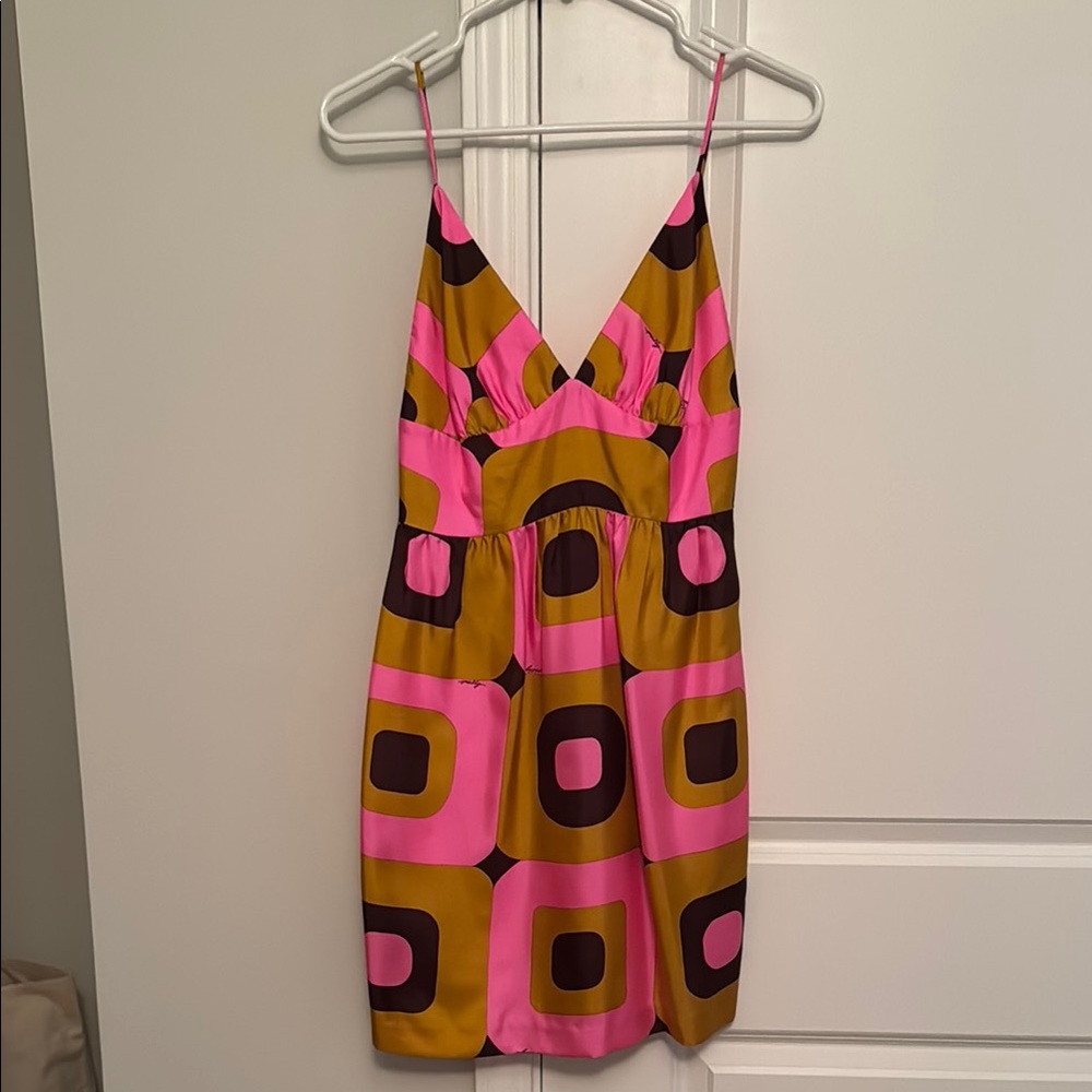 Milly of New York Pink and Black Spaghetti Strap Mini Dress